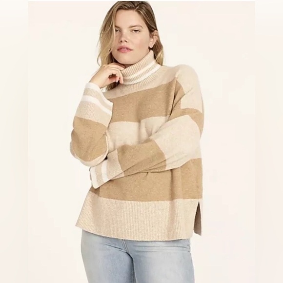 JCREW Womens Striped Oversized Turtleneck Sweater‎ Wool Alpaca Soft Yarn Size XL - Picture 1 of 15